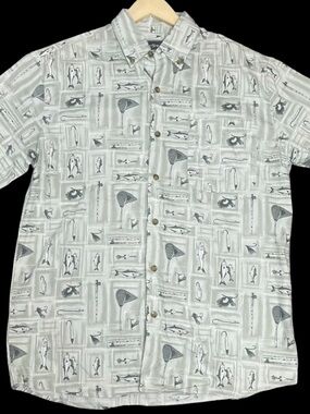 Field & Stream Fish Tackle Print Button Up Shirt Mens M Fishing Outdoor Camp Dad